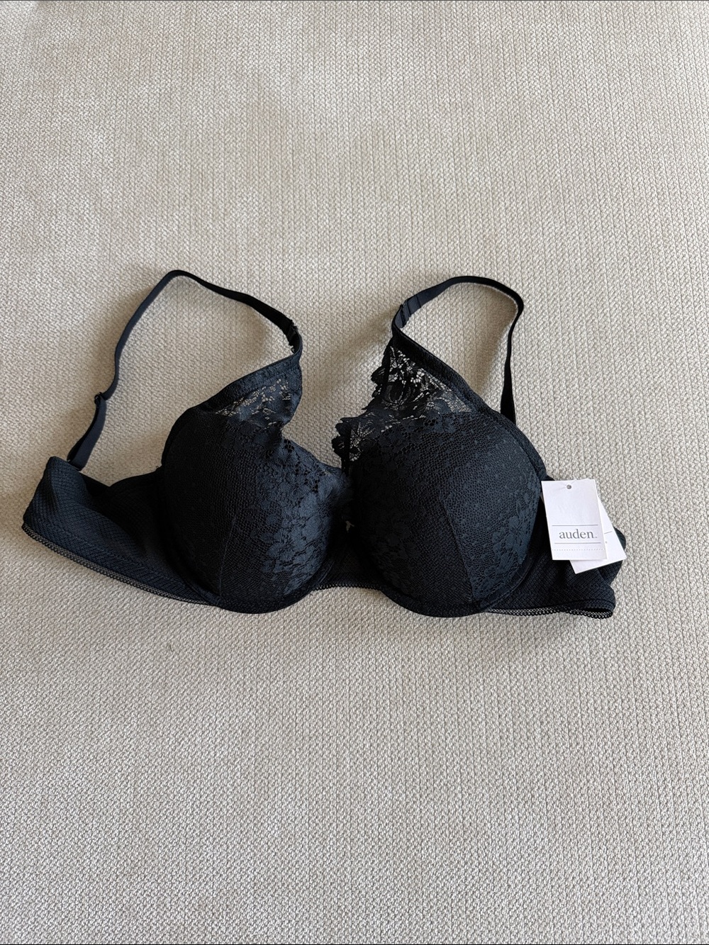 Auden Black Lace T-Shirt Bra with Sheer Accents
